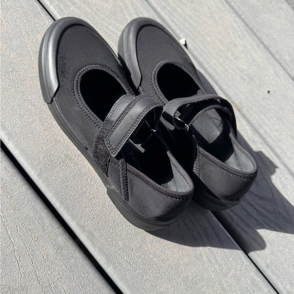 Free People Black Neoprene Mary Jane Flats Strap Comfort Shoes Size 7 - Picture 1 of 7